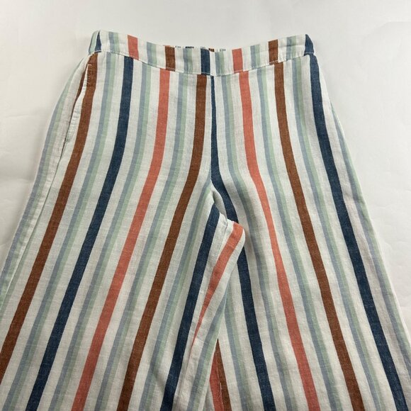 a.n.a. Earth Tone Striped Linen Blend Wide Leg Cropped Pant M - Picture 2 of 7